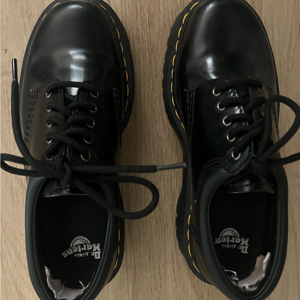 Dr. Martens Black Leather Platform with Yellow Welt Stitching